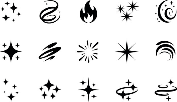Vector sparkle and fire icons:  magical design elements set