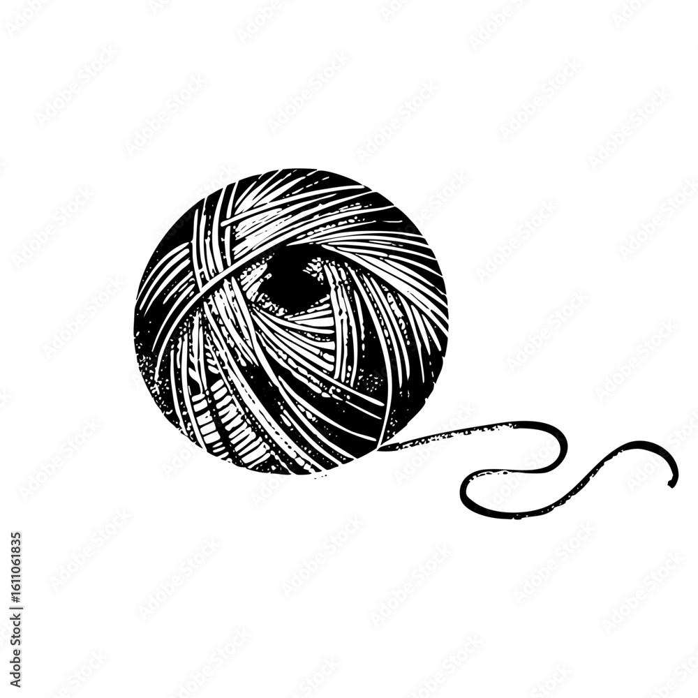 Poster vector detailed of a yarn ball with trailing thread.