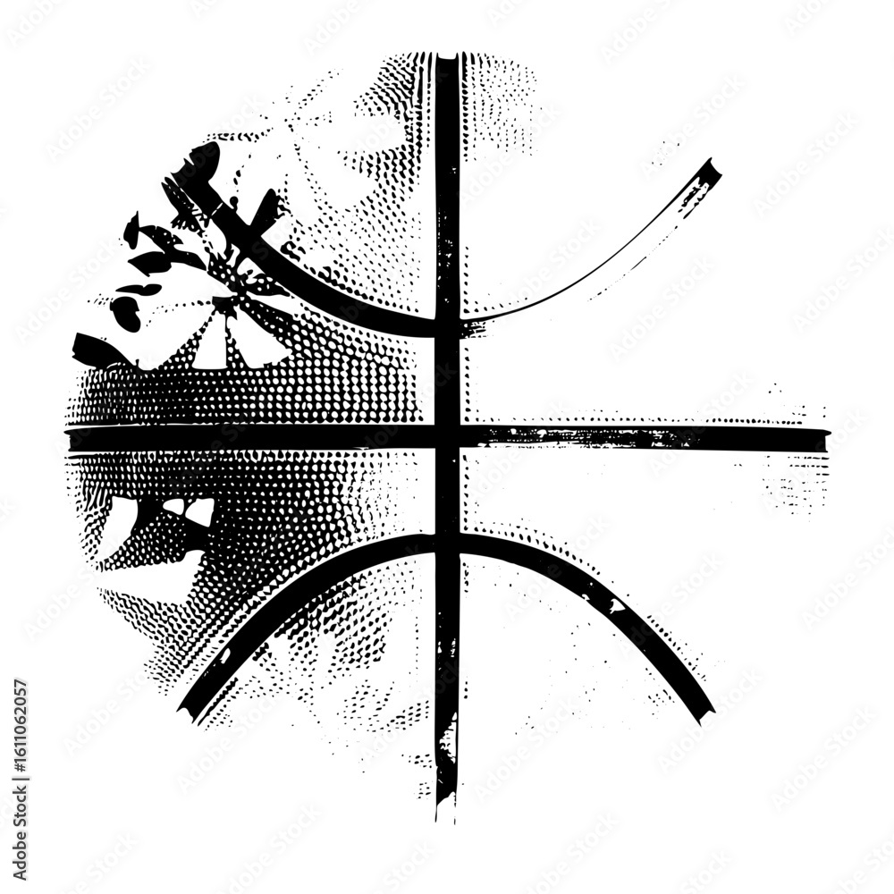 Poster vector symmetrical face profiles with geometric arcs and lines.