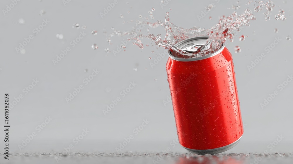 Aufkleber minimalist 3d render of a beer can opening and splashing water in a clean, modern setting with a foc