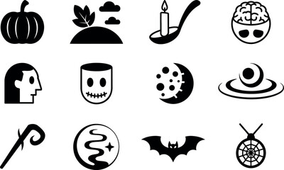 Spooky Halloween vector icons:  black glyph style set