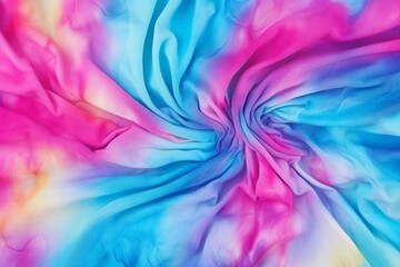 Fototapeta premium Colorful tie dye fabric swirling, creating a vibrant and abstract design with pink, blue, and yellow hues