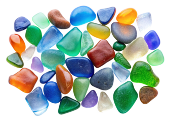 Collection of Colorful Sea glass on White Background for Decor Isolated Transparent Background