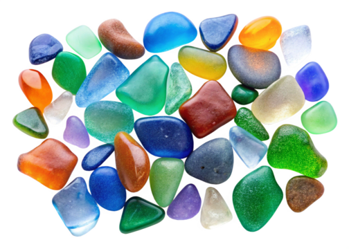 Collection of Colorful Sea glass on White Background for Decor Isolated Transparent Background