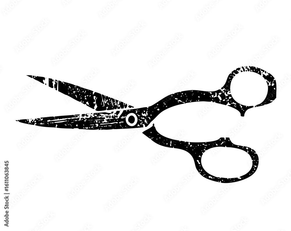 Poster vector distressed black scissors with open blades.