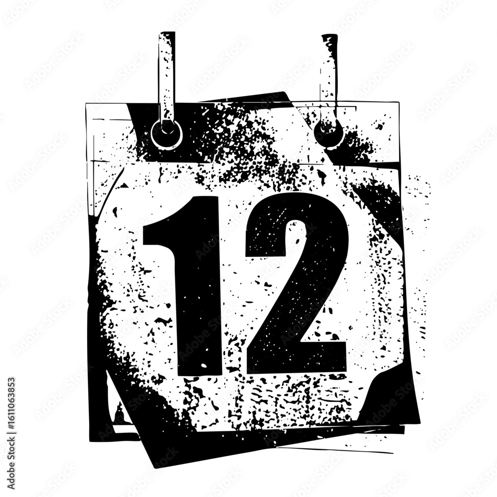 Poster vector distressed calendar page displays the number twelve.