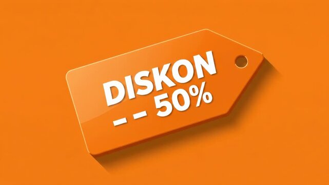 Tag showing "Diskon 50%" on orange