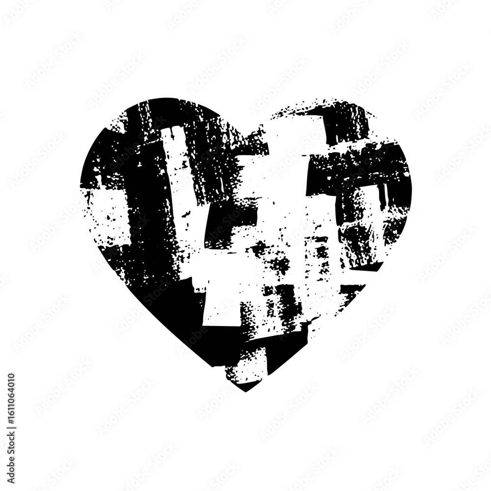 Poster vector distressed heart with abstract central form.
