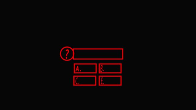 Quiz Neon Line Animation with option selection on black background, Quiz template challenge with option selection, quiz game animation
