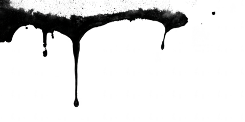 Black ink drips and splatters isolated on transparent background