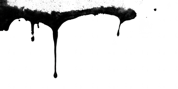 Black ink drips and splatters isolated on transparent background