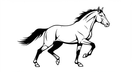 "Stylized black vector of a running horse in motion, sharp outlines and energy"


