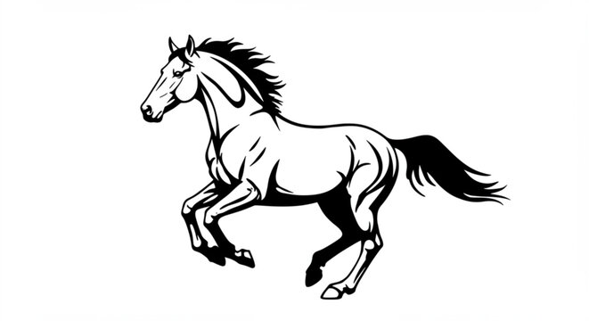 "Stylized black vector of a running horse in motion, sharp outlines and energy"

