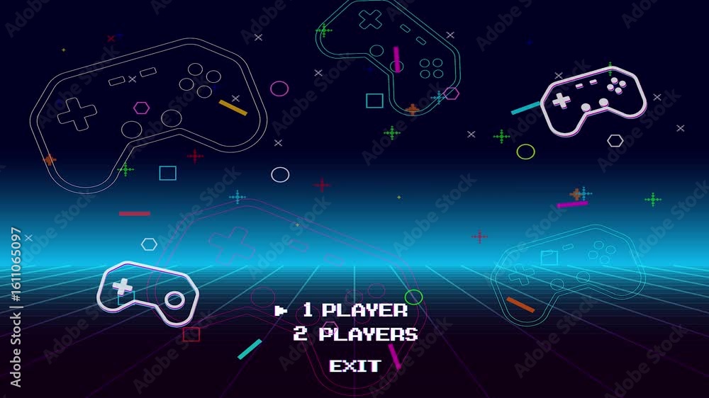 Poster start new game by selecting a player or exiting the game's main menu. modern trendy game background 