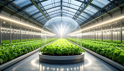 Growing Plants Inside Modern Greenhouse with Controlled Environment