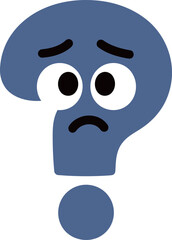 Fototapeta premium Sad blue question mark cartoon character with downturned eyes and mouth, representing confusion or doubt.