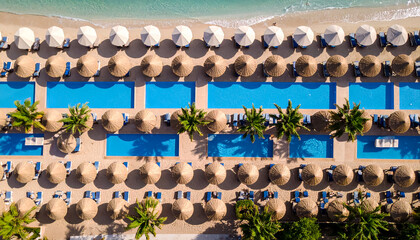 Aerial view resort beach swimming pool vacation