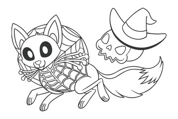 Fototapeta premium Halloween pumpkin fox Skeleton