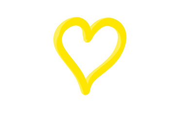Line Drawing Yellow Metallic Heart Clipart 3D Isolated PNG Transparent Modern Artistic Outline Icon