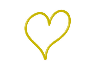Isolated Yellow Metallic Heart Clipart 3D Line Outline PNG Transparent Background Artistic Vector Symbol