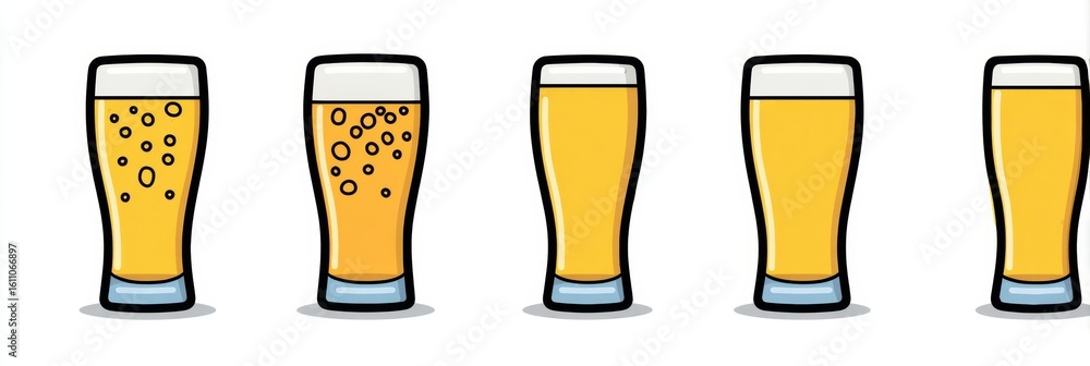 Poster minimalist collection of beer glasses with bubbles on white background showcasing different styles a