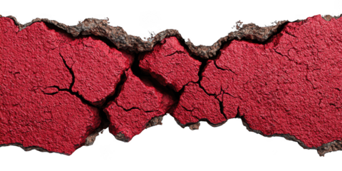 A vibrant red cracked surface isolated on transparent background
