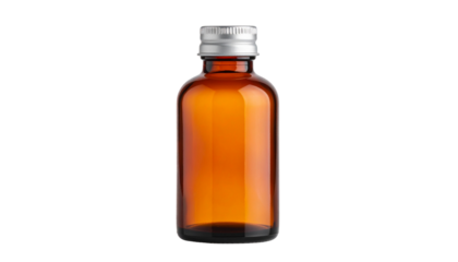 Amber glass bottle with metal cap isolated on solid white background Png 