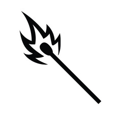 Lit Matchstick Silhouette. Black and White Icon Design Elements on Isolated White Background