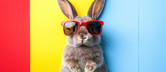 Easter bunny with red ribbon sitting in kitchen