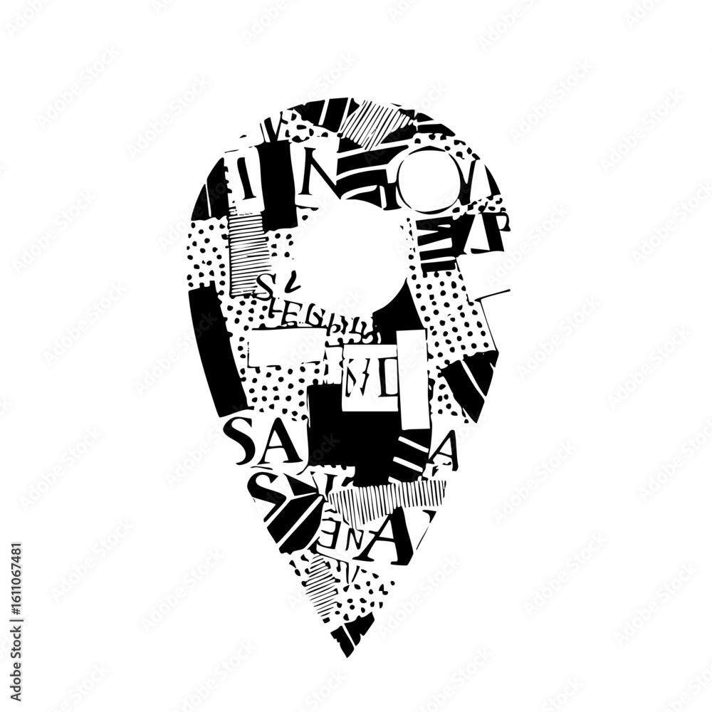 Poster vector abstract face portrait composed of dynamic typographic shapes.