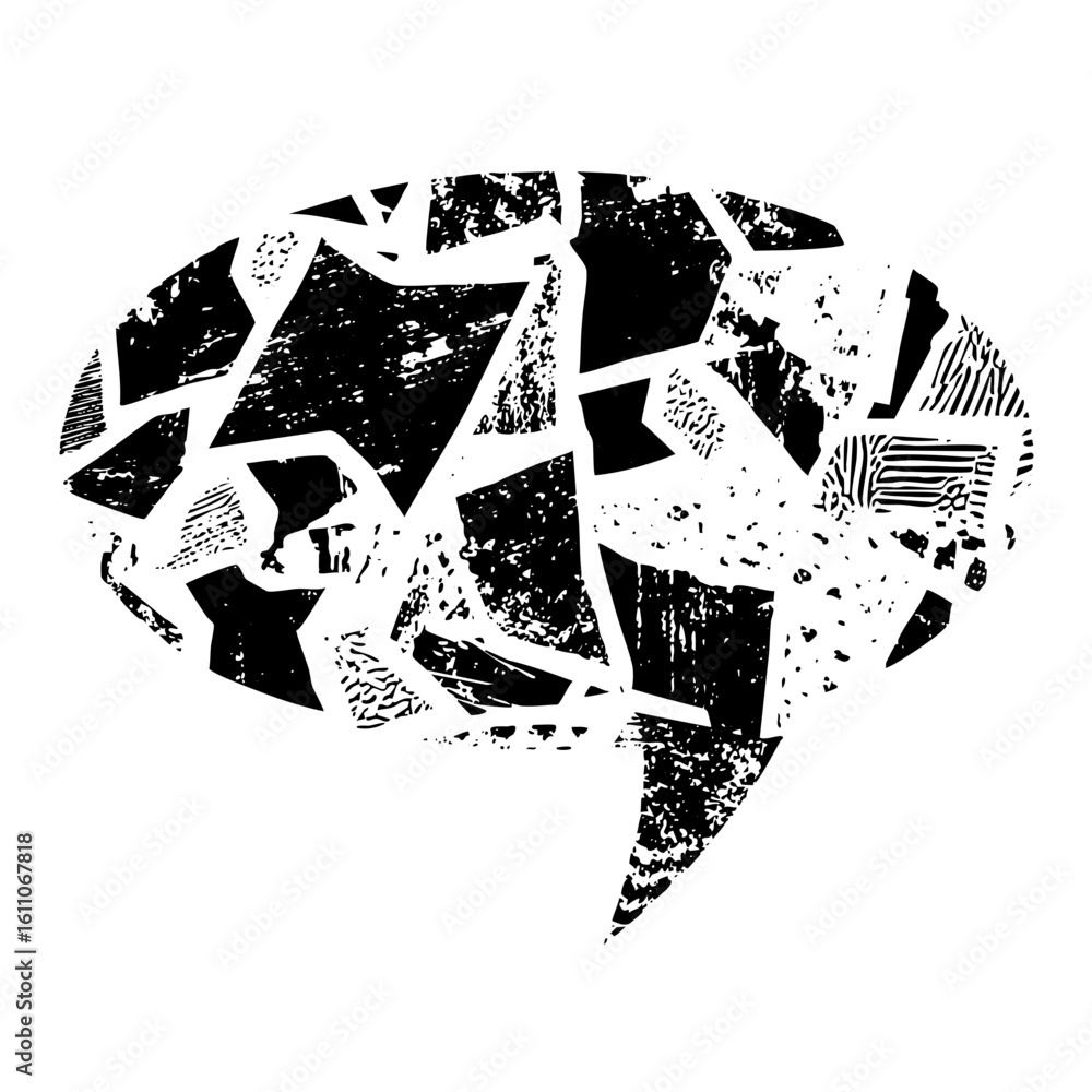 Poster vector abstract brain composed of fragmented shapes.