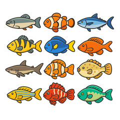 Fototapeta premium Saltwater Fish Species Vector Icons