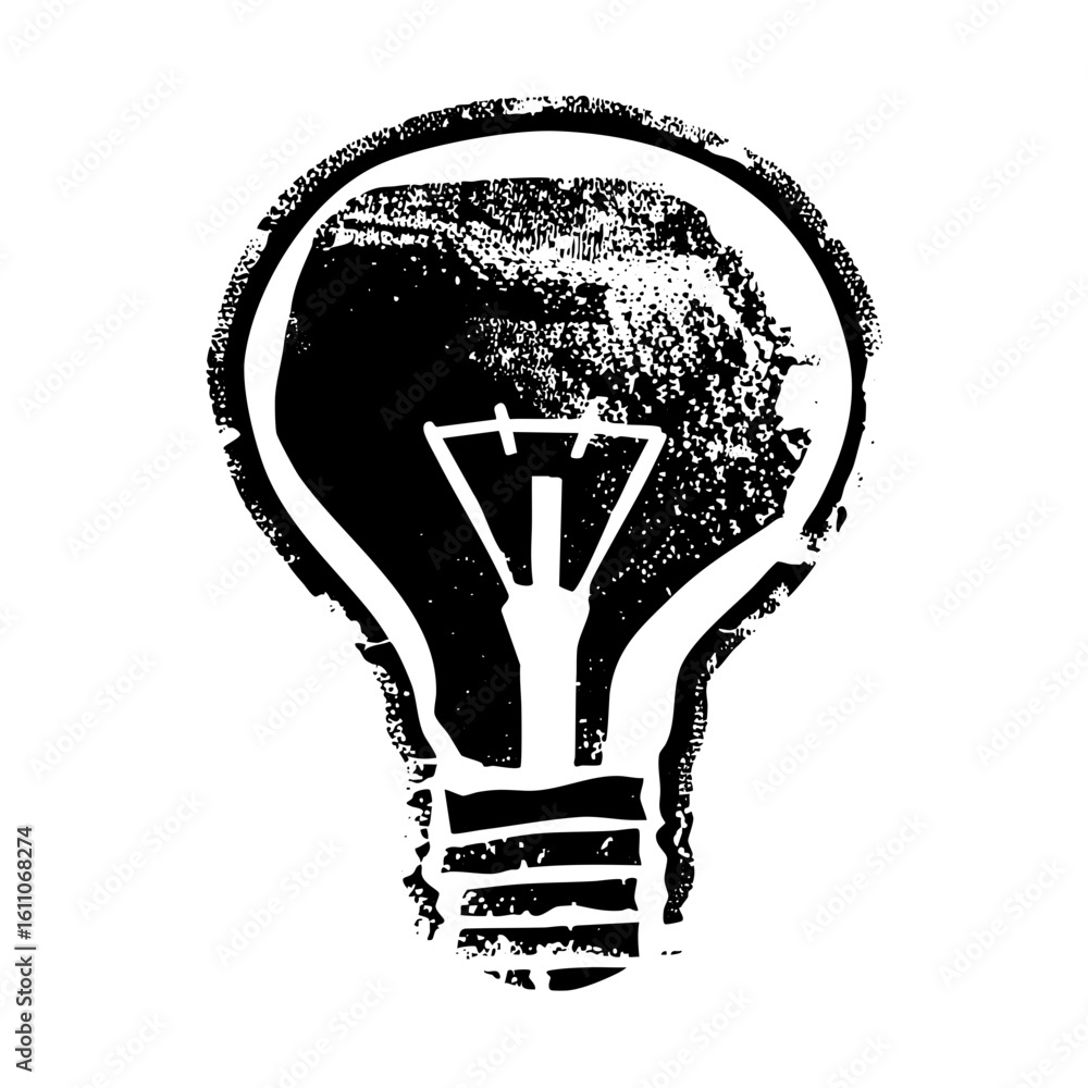 Poster vector monochrome of a lightbulb with a world map inside.