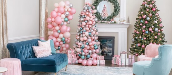 Christmas tree with gifts in a cozy decorated living room