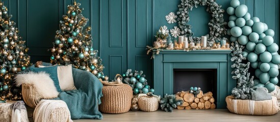 Santa Claus by the fireplace holding a candle in a decorated Christmas home