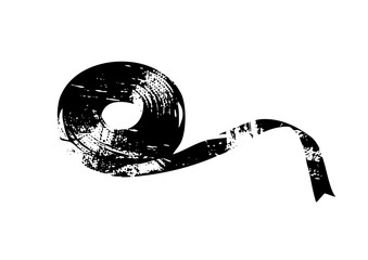 Vector Black ribbon spool with flowing end.