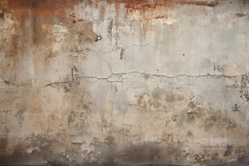 Obraz premium Weathered concrete wall texture with cracks, stains, and peeling paint, creating a rustic, grunge background