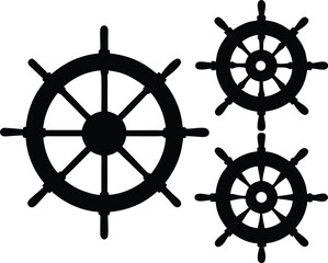 Set of Nautical Steering Wheel Silhouettes – Vintage & Modern Ship Wheel Vector Collection © Smart Craft SVG