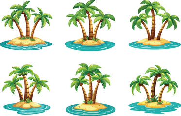 Tropical palm tree islands in blue water vector art