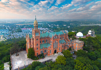 Aerial photography of the architectural scenery of West Sheshan Mountain in Shanghai, China