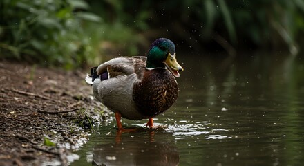 Obraz premium Angry duck is standing in near water, great for documentaries, school resources, and conservation sites.