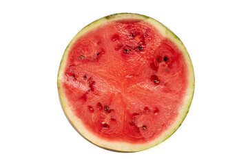 Juicy watermelon pulp with seeds close-up in a cut on a white background, texture of fresh...