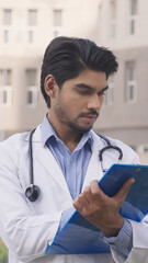 Vertical Photo of Indian Doctor Writing Report 