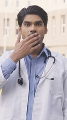 Vertical Photo of Shocked Indian Doctor