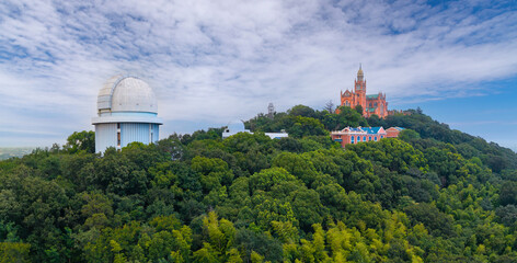 Aerial photography of the architectural scenery of West Sheshan Mountain in Shanghai, China