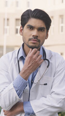 Vertical Photo of Curious Indian Doctor Looking in the Camera