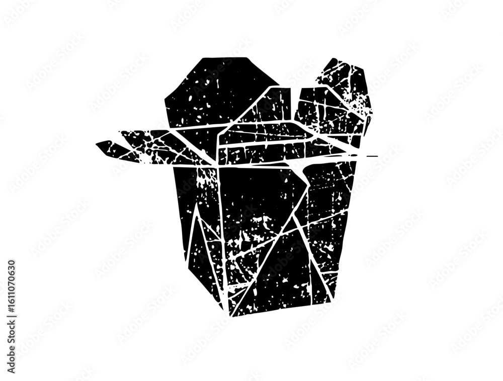 Poster vector black takeout container with distressed texture.