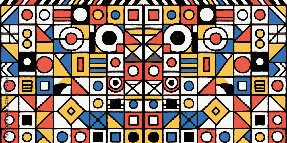 Poster vibrant geometric patterns fill the canvas with bold colors and shapes