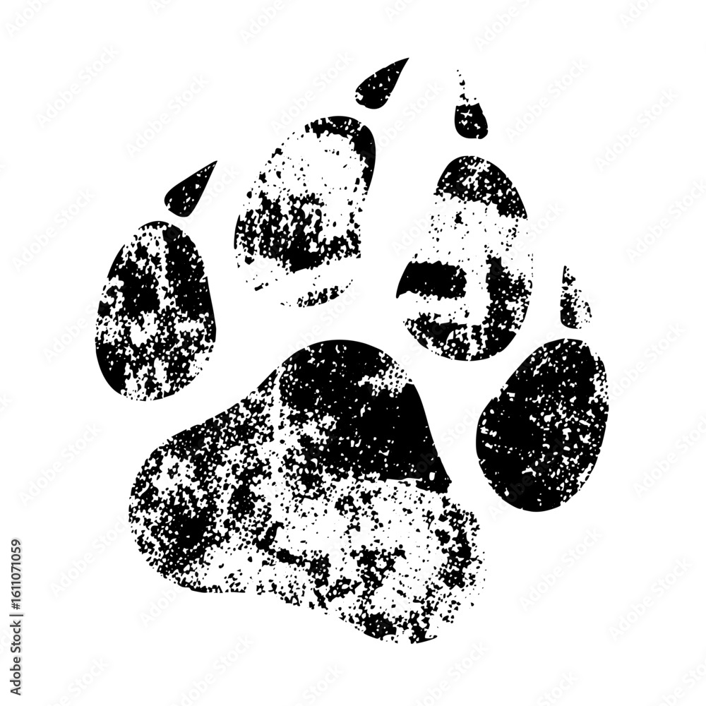 Aufkleber vector black paw print with a textured distressed effect.