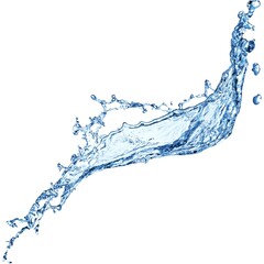 Isolated dynamic splash of blue water on white background